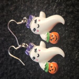 Ghost Earrings with Pumpkin Charm